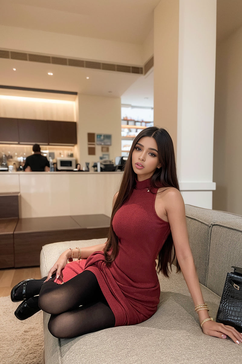 In Stock Sleeveless Annual Party Dress Silm Knitting Dress